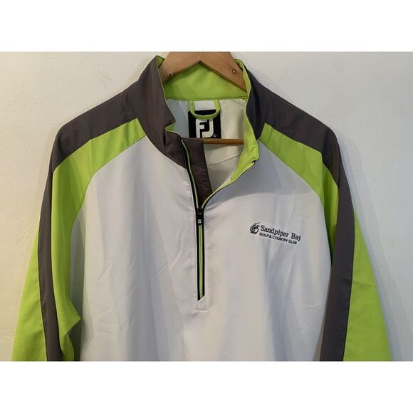 Footjoy 1/4 Zip Jacket White Green Men's Large Long Sleeve Golf Rain Jacket - Picture 2 of 11